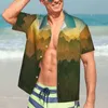 Mäns casual skjortor eleganta berg strandskjorta solnedgång tryck hawaii manliga vintage blusar kort ärm koreanska mode grafiska kläder