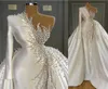 Luxury Chapel Wedding Dresses Satin Beaded Wedding Bridal Gowns One Long Sleeve Wedding Gown Sweep Train Vestidos De Novia6564224