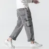 Jeans da uomo Pantaloni in denim casual estivi a gamba dritta con coulisse elastica in vita dal design ampio e multi tasche