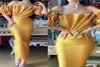 2021 Gold Evening Dresses Elegant Off the Counter Ruffles 12 Short Sleeves Mermaid Length Lend