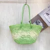 Kvinnor Bohemian Boho Straw Beach Bag Womens Designer virkning Knittingspåsar Tie Dye Color Summer Casual Totes Bag bära på mjuk stickad lady axelväska