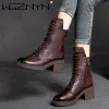 Buty marka elegancka kobieta buty kostki jesienne zima ciepłe oryginalne pu skórzane impreza biuro Promowe buty super high retro buty kobieta