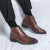 Clássico retro masculino botas de couro de negócios moda chelsea botas tornozelo vestido curto botas padrão de crocodilo mais tamanho 38-48