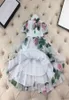 2021 summer green floral kids girl lovely chiffon princess dress retail clothes6360883