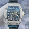 Aufregende exklusive Armbanduhr RM Watch RM010 Automatische mechanische Uhr Rm010 Ag Wg Original Shell Außenring Rückseite Diamantseite Volldiamant 18k