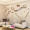 Wall Mounted Solid Wooden Cat Climbing Frame Hammock Scratching Post Shelf with Sisal Jumping Platform Ladder Steps Furniture 240320