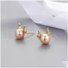 Stud Earrings 2024Natural Freshwater Pearls Sweet And Fashionable Elk Antler Cute Antlers Simple Personalized Womens Earstuds Drop Del Othou