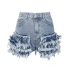 Women's Shorts 2024 High Waisted Denim For Women European American Slimming Tight Fitting With Fur Edge Patchwork Instagram Pants