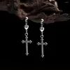 Серьги-гвоздики в стиле ретро с крестом и сердечками для женщин, модные длинные висячие уши в стиле панк, модные ювелирные изделия
