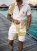 Men's Tracksuits Summer Trend 3D Print Tracksuit Set Casual Zipper Polo Shirt And Shorts 2pcs Sets Fashion Boho Geometric Style Man Clothes