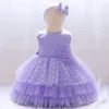 Girl Dresses Tulle Sequins Baby Dress Toddler Infant Lace Bow 1 Year Birthday Pink Princess Kids Party For Girls Prom Gown