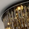 Éclairage de lustre rond en cristal gris moderne pour la décoration de chambre à coucher de salon