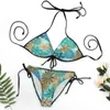 Kvinnors badkläder Ditsy Floral Bikini Swimsuit Blue and Brown Sexig Push Up Custom Bikinis Set Women Rave Justerbar Biquinis