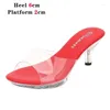 Slippers Summer Low-heeled Women Shoes Clear Heels Patent Leather Sandals Sexy Crystal Low Slides Party Woman Mule