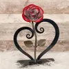 Support de fleurs décoratives en forme de cœur, Rose en fer forgé à la main avec ornements en métal, bureau pour salon, chambre à coucher, bureau