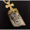 Pingente de coroa cubana com rosto de Jesus em ouro 14k hip hop com pingente de rapper de diamante moissanite