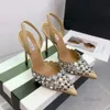 Sandales à talons hauts décorées de cristal pour femmes, chaussures de luxe de styliste, sandales à bretelles de soirée pour femmes