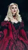 Robes de mariée gothiques d'hiver médiévales rouges et noires Renaissance Fantasy vampires victoriens robes de mariée de campagne avec manches longues capées