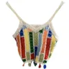 Women's Tanks Women Bohemian Hollowed Out Crocheted Knitted Camisole Vests Colorful Tassels Thin Straps Sleeveless V-Neck Crop Top