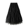 Skirts Women's Mesh Skirt Solid Color Fluffy Irregular Ruffle Suspender Women Extra Long Bed Full Corset High Waist