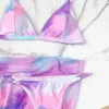 Sexy Push Up Swimwear Swimsuit Women 3 Piece Tie Dye Bikini Set Low Waist Brazilian Bathing Suit Halter Beach Wear Monokini