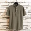 Men's Casual Shirts Summer Solid Standing Neck Half Short Sleeve Shirt Button T-shirt Tops