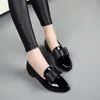 Casual Shoes Women's Loafers Bow Decor Pointed Toe Flat for Women Patent Leather Shallow Mouth Commuter Daily 2024