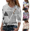 Damen-T-Shirts, 3D-geometrischer Druck für Frauen, 2024 Frühlings-Herbst-Mode-Knopf-Langarm-Shirt, lässiges T-Shirt, Tops, Büro-Damen