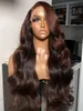 Perruque Lace Front Wig Body Wave naturelle Remy, cheveux naturels, brun chocolat, 13x4, Transparent HD, pre-plucked, couleur