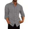 Camicie casual da uomo Camicia da uomo con colletto a fascia Camicetta ampia Top a maniche lunghe abbottonata perfetta per vestirsi o festeggiare