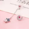 Blue Star Moon Asymmetric Micro Set Zircon Pearl Earrings Fashion Versatile 925 Silver Ga88