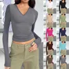 New Women's V-neck Long Sleeve Basic Fit Versatile T-shirt Top for Women