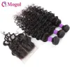 Wigs Deep Wave Bundles With Closure Brazilian Hair Weave 3/4 Bundles With 4x4 Lace Closure Natural Color Human Remy Hair 200g/Set