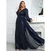 Plus Size V-Ausschnitt Mehrfarbiges Chiffon-Pailletten-Panel-Kleid Große Größe Lockeres, elegantes, sommerliches, langes Abendkleid 240320