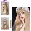 Perücken XIYUE Lange natürliche gewellte platinblonde Perücken mit Pony Cosplay Party Lolita synthetische Perücken für Frauen Hitzebeständige Faser