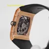 RM Watch Racing-Uhr, Sportuhr, RM016, Herren-Roségold-Gehäuse, vollständig hohles schwarzes Karbonfaser-Zifferblatt, automatisch mechanisch