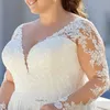 Plus Size A-lijn Trouwjurken V-hals Applicaties Kant Bruidsjurken Illusie Lange Mouw Boho Bruidsjurk vestido noiva