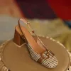Pumpar nya sommarsandaler för kvinnor 2022 Retro Square Toe High Heels Woman Slip On Mules Shoes Thick Heels Women Mary Jane Shoes