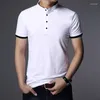 Polos masculinos de negócios casual polo manga curta camiseta verão confortável e respirável top de algodão sólido