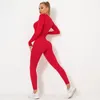 Conjuntos activos CXUEY Pantalones de manga larga Conjunto de 2 piezas Traje de fitness para mujer Ropa de gimnasio para yoga sin costuras Ropa de entrenamiento para ropa deportiva Traje rojo