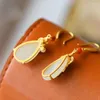 Dangle Earrings Natural Hetian Jade Water Drop Vintage Ethnic Style Chinese Han Costume Classical Sterling Silver Gilding Ruyi