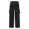 Pantalons Femmes Femmes Streetwear Vintage Lâche Casual Droite En Cuir Cargo Fille Hip Hop Rock Moto Hommes Pantalons Y2k Vêtements