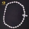 Collier personnalisé en forme de croix de perles, Baguette glacée Vvs diamant Moissanite, bijoux Hip Hop, chaîne