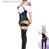 cosplay Trajes de Anime KDA Ahri role-playing traz um uniforme de role-playing de nove caudas para meninas Ahri vestido de uma peça Lolita conjunto completo de terno justo C24321