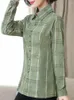 Magliette da donna Camicia a quadri in cotone e lino per anni Top di mezza età per madri Slim Fit Estate