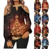 Koszule damskie Retro Kobiety świąteczna koszulka Snowman 3D Bluza Jesienna moda O-Neck Long Rleeve Bluzka Lady Casual Loose Pullover