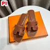 Fashion Sandals Genuine Leather Slippers Designer Women Slide Summer room Luxury Flat Slides Low Heels Ladies Beach shoes Sandal claquettes Party Wedding Slipper