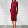 Casual Dresses 2024 Fashion Women Sexy Party Dress Knit Style Long Sleeve Turtleneck Winter Maxi Slim Work Wear Office Vestidos