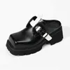 Модельные туфли, 2024 г., женские готические черные туфли-лодочки на платформе, летние повседневные тапочки с квадратным носком, обувь размера плюс 43