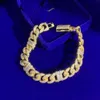 Ręcznie robione S925 Bagieette Moissanite Prong 14K Solid Gold Plated Miami Cuban Chain Link Bracelets